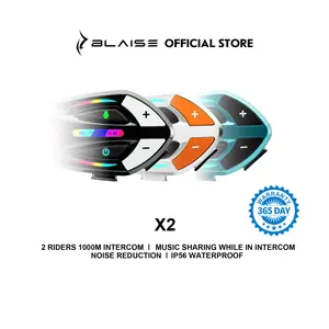 Blaise X2 Motorcycle Bluetooth Headset, 1000M Two-way Communication with Music Sharing,Bluetooth 5.3 /1000mAh Battery, IP66 Waterproof Motorcycle Headphones with HD Stereo Loud Sound, Long-distance Riding 22h , RGB Color Faceplates