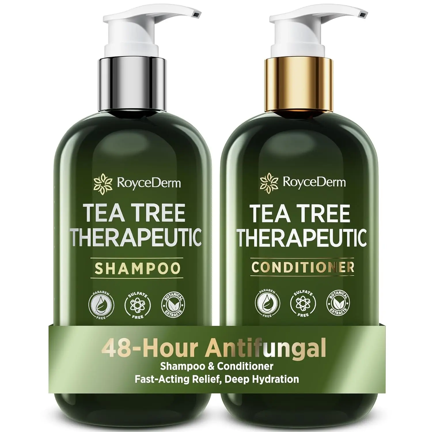Roycederm Tea Tree Therapeutic Haircare Set - Daily Selfcare Dandruff Shampoo & Cleanser, 48-Hour Antifungal Scalp Treatment with Tea Tree Oil, Peppermint, Rosemary, Salicylic Acid, Sulfate-Free, Paraben-Free for Adults’ Dry Itchy Scalp (Any Hair Type)