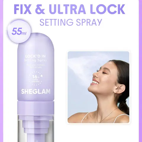 SHEGLAM Lock'd In Long-Lasting Matte Setting Spray - Transfer-Proof Makeup Fixing Spray, Oil Control, Waterproof, Smudge-Proof, Lightweight, Hydrating Fine Mist for Oily Skin, Full Single Bottle, Sets Makeup All Day
