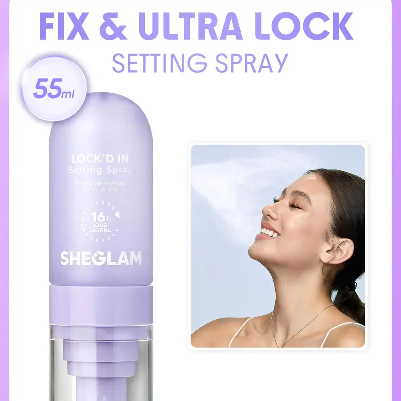 SHEGLAM Lock'd In Long-Lasting Matte Setting Spray - Transfer-Proof Makeup Fixing Spray, Oil Control, Waterproof, Smudge-Proof, Lightweight, Hydrating Fine Mist for Oily Skin, Full Single Bottle, Sets Makeup All Day