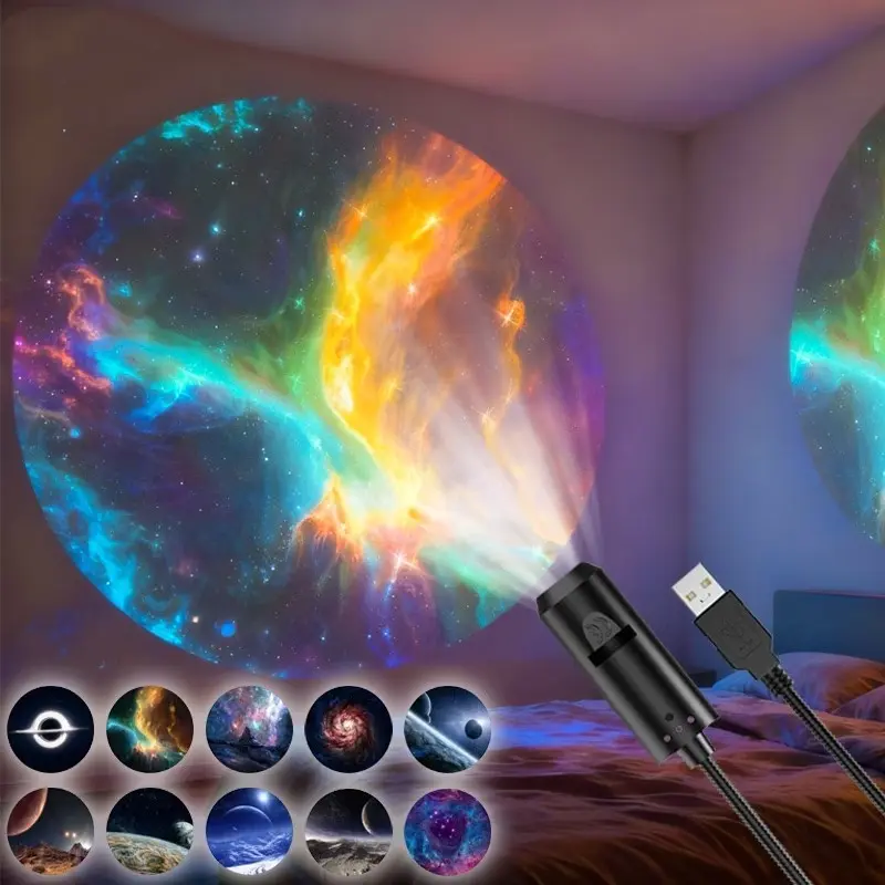 LED Galaxy Projection Light, Led space lamp, 1+10 Pictures Change, LED Galaxy Projector, Starry Sky Lighting Night Light, Ceiling Photo Background Decoration Lighting Fixture, Ceiling Projection Lamp, 360° Rotatable, Home & Holiday Decor