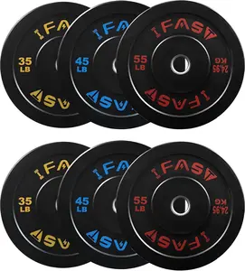 IFAST Olympic Bumper Plates with 2-Inch Steel Hub, High Bounce Rubber Barbell Weights for Weightlifting, Strength Training & Home Gym