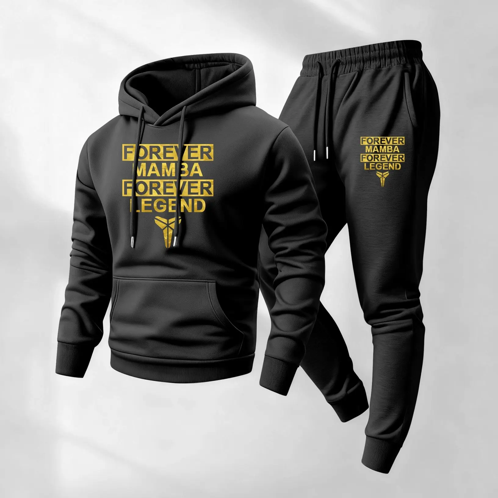 Men's 2-Piece Mamba Mentality Letter Print Hooded Drawstring Tracksuit - Long Sleeve Polyester Hoodie & Sweatpants, Athletic Athleisure Wear Set, Minimalist Mensfashion Gym Wear, Casual Fitness Breathable Autumn Winter Indoor-Outdoor Activewear