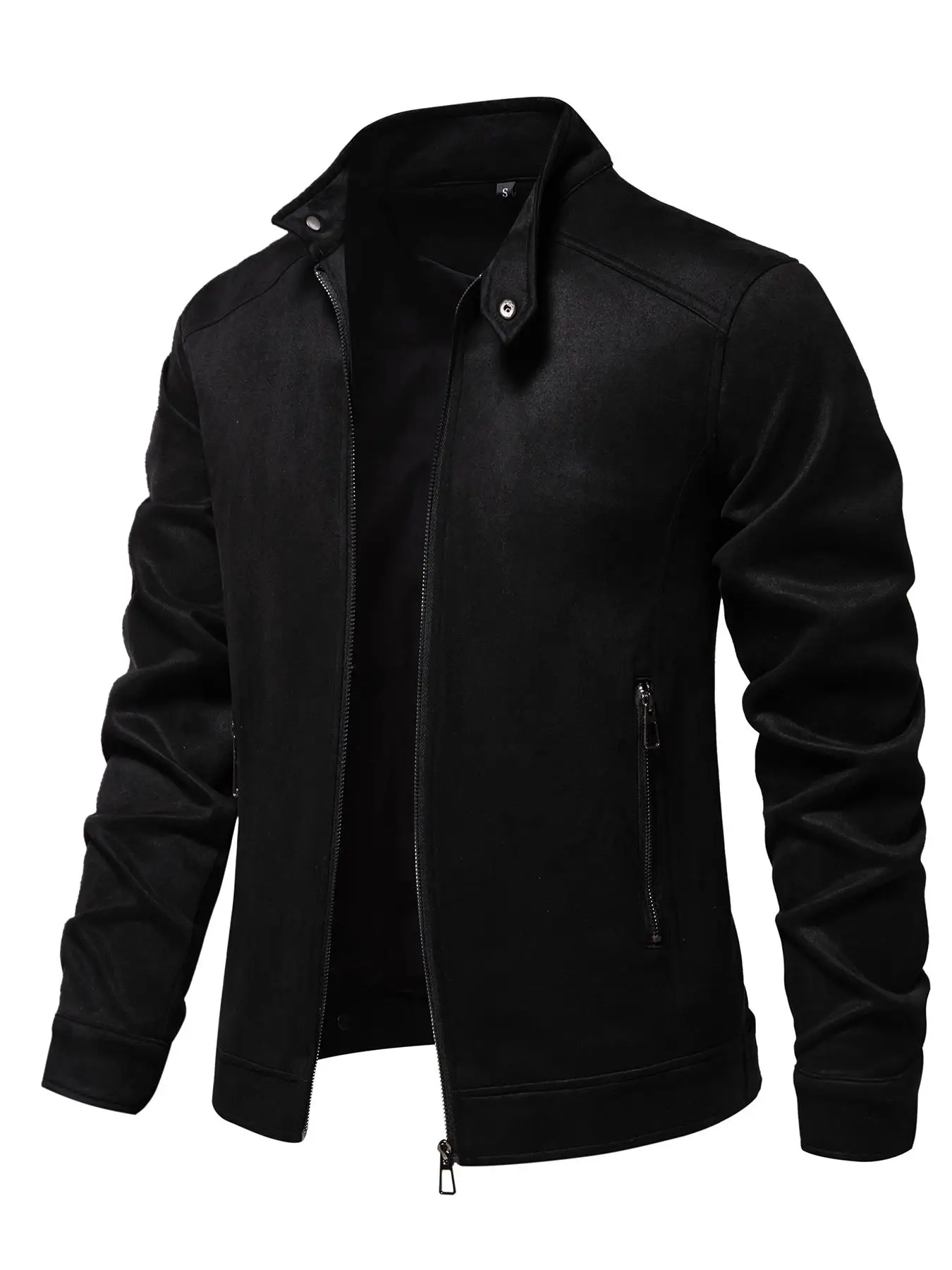 Men's Solid Pocket Zipper Suede Jacket, Regular Fit Casual Long Sleeve Button Front Outerwear for Fall & Winter, Men's Clothes for Daily Wear