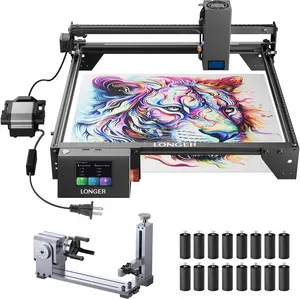 Longer New Upgrade RAY5 20W Laser Engraver with Air Assist Kit, 3-in-1 Rotary Roller, and 16 Pcs Raiser, High Precision Laser Cutter and Engraver for Wood, Metal, Acrylic, Cylindrical Objects, Tumblers