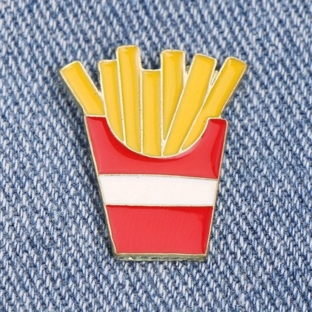 Enamel Lapel Pin with Creative French Fries Design, Fun Foodie Accessory, Novelty Party Wear Gift for Friends, Enamel Finish, Lapel Clip, Brooch, Geometric