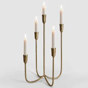5-Candle Cast Iron Metal Candelabra Candlestick Holders 15 inch Tall Candle Holder Wedding Event Candelabra Candle Stand Brass Gold