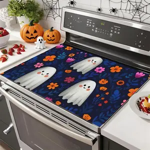 Soft Electric Stove Cover Cook Top Panel Protector Pad, Ghost Flower Design, Scratch-Resistant, Easy to Clean, Multi-Purpose Kitchen Protector, Halloween Decor
