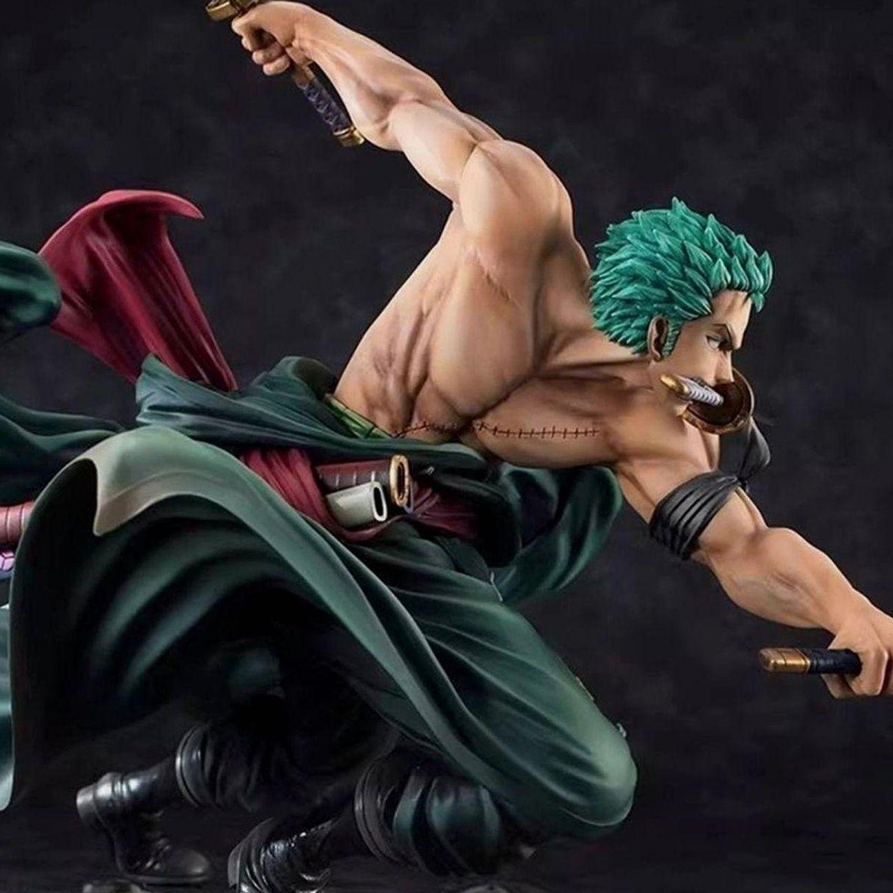 One Piece Roronoa Zoro Three-Sword Style Figure, Anime Collection Desktop Decor， Roronoa Zoro Battle Figure, Highly Detailed Statue Ornament "Thousand World" Scene Figure, Anime Collection Gift, Action Figures