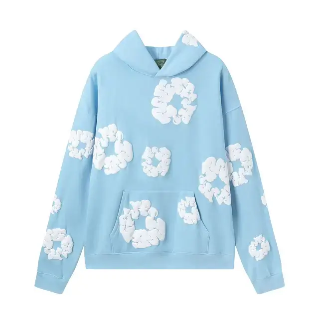 Sky blue hooded sweatshirt (white floral