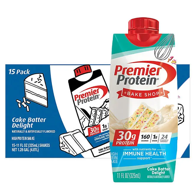 Premier Protein 30g High Protein Shake, Cake Batter Delight 11 fl. oz., 15 pk. protein shakes Premier Protein 30g High Protein Shake, Cake Batter Delight 11 fl. oz., 15 pk. protein shakes