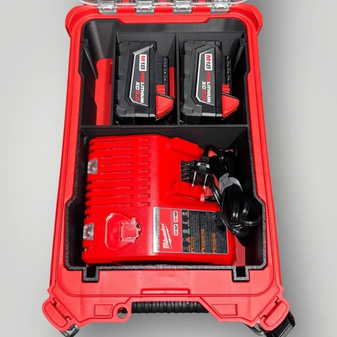 Milwaukee PACKOUT Compact Organizer Insert (48-22-8435) — M18/M12 Charger & Dual M18 Battery Holder