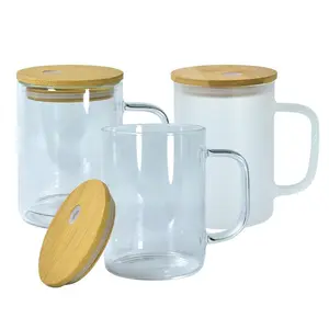 AGH 25pcs 17oz Clear Frosted Glass Coffee Mug Glass Tumbler with Handle lid straw High - Heat Borosilicate Glassware for UV DTF Wraps Tumbler Press