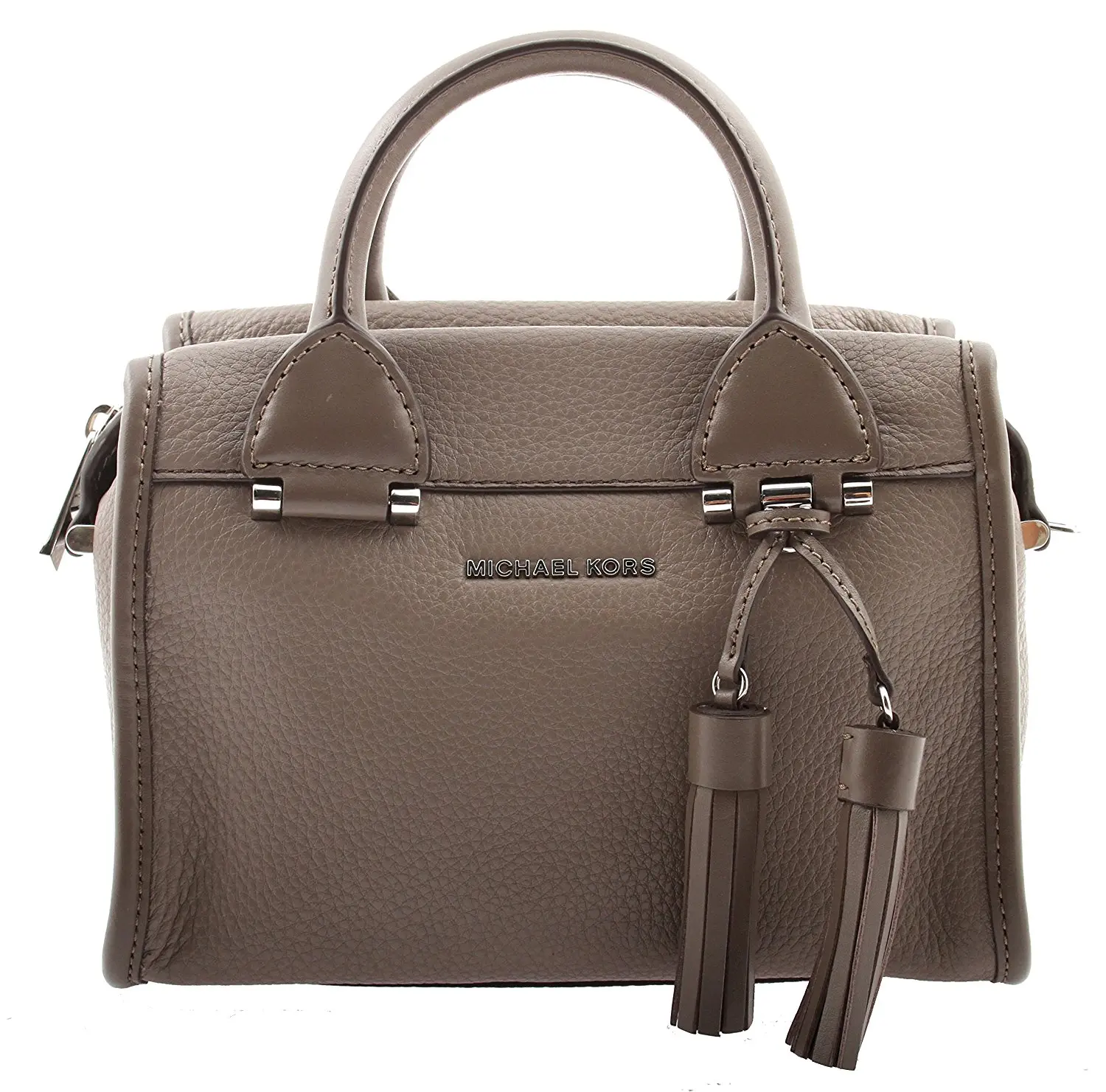 MICHAEL KORS Women's Leather Handbag - Geneva Large Satchel, Cinder, Lined, Magnetic Closure, Rolled Handles, Zip, Model 30F6STXS1L-513, Cowhide, Two Pockets