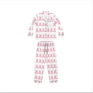 Silk Teddy Bear Pajamas - Women's Nightwear, Long Sleeves, Button Front, Pink Design - Womenswear