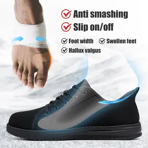 Slip-On Steel Toe Work Shoes for Men  – 2025 Summer Breathable Mesh Sneakers with Cushioning | Easy On/Off Safety Shoes for Walking, Work, Outdoor