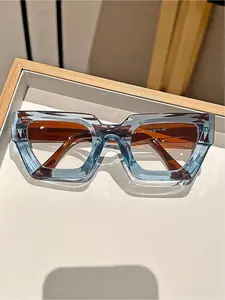 Unisex Vintage Geometric Frame Clear Lens Glasses, Casual Glasses Blue Light Glasses Stylish Protective Glasses Accessories for Women & Men