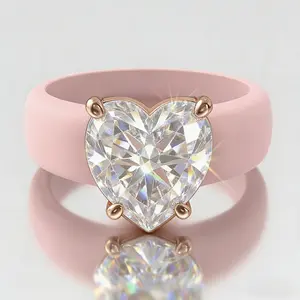 Silicone Band Heart Zircon Ring, Wedding Ring Set, Couple Matching Jewelry, Versatile Daily Wear, Party & Holiday rings for women paris with love ring Moissanite Ringr Men Women