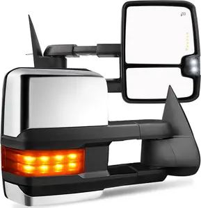 YITAMOTOR Towing Mirrors Compatible with 2003-2007 Chevy Silverado GMC Sierra 1500 2500 3500 Tahoe Suburban Avalanche Yukon Power Heated LED Signal Side View Mirror Pair Chrome Car Accessories Auto Parts