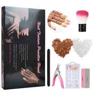 Practice Hand for Acrylic Nails, Flexible Movable Nail Training Mannequin Hand with 300PCS Nail Tips, Nail File, Brush & Clipper, Professional Fake Hand Kit for Nail Art Practice & Beginners