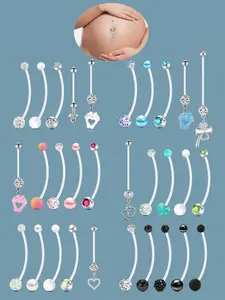 5pcs 14G Pregnancy Belly Button Ring Mix Style Flexible Clear Acrylic Pregnancy Navel Piercing Retainer Maternity Bioplast Long Belly Dangle Button Ring Retainer For Woman 25-38mm Belly Hoops