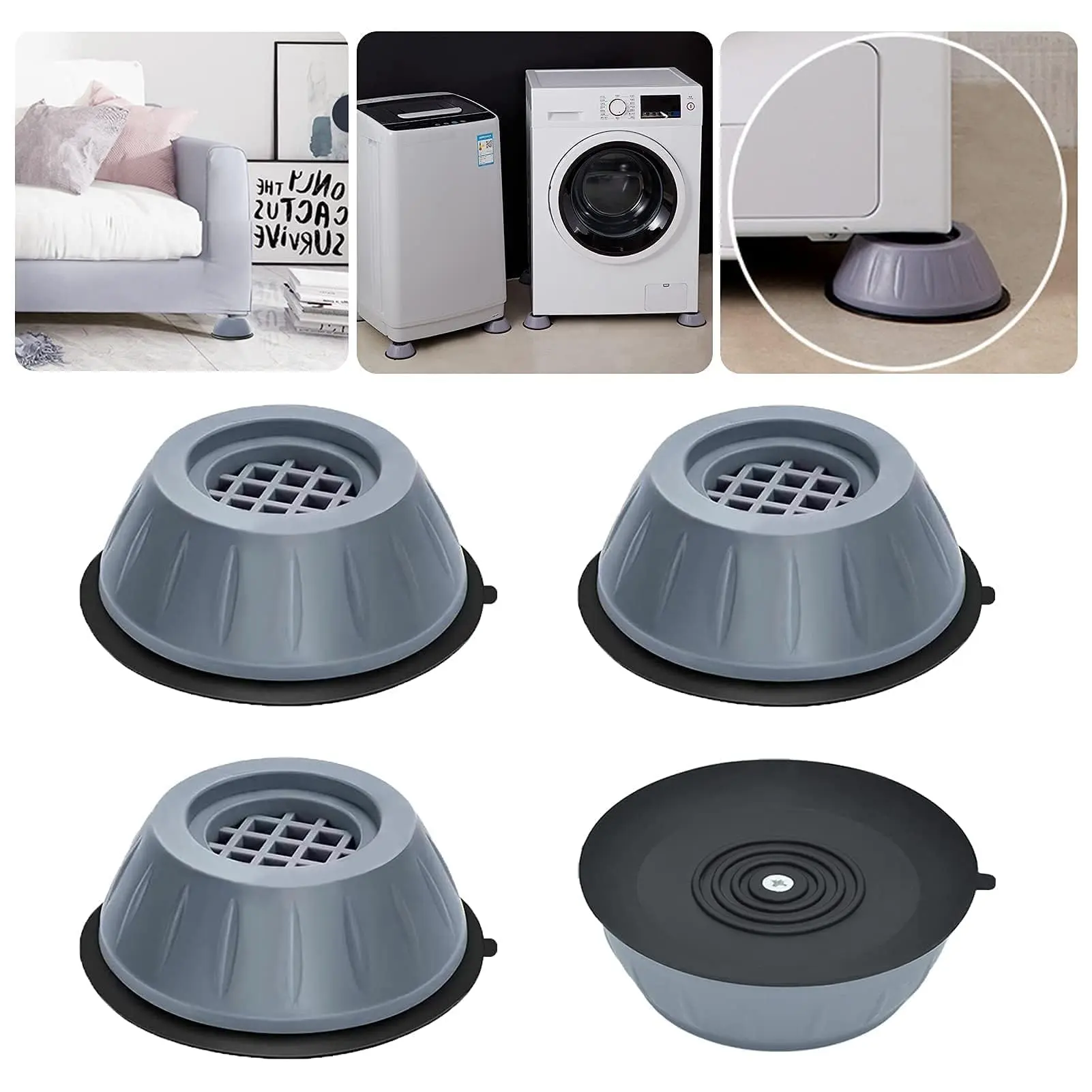 4Pcs Anti Vibration Pads for Washing Machine and Dryer Shock and Noise Cancelling Washing Machine Support Prevent Moving Shaking Walking Universal Size