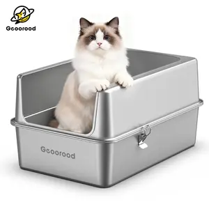Stainless Steel Litter Box with Metal Lid and Scoop - Enclosed Metal Litter Box for Large Cats, Rust-Resistant, Odor-Control, Easy to Clean, Durable & Long-Lasting