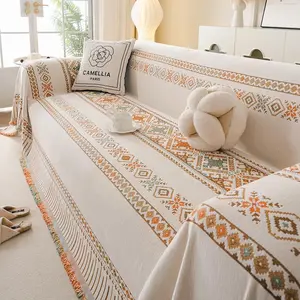 Boho Style Sofa Cover, 1 Count Colorful Geometric Pattern Sofa Towel, Sofa Throw, Universal Sofa Protector, Dustproof Sofa Cover for Home Living Room Bedroom