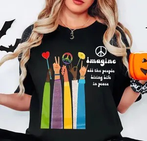 All The People Imagine Living Life In Peace T-Shirt, John Lennon Music, Beatles Song Lyrics Shirt, Vintage Hippie Life Tee, Vintage Unisex T-Shirt, Full Sizes, Full Colors