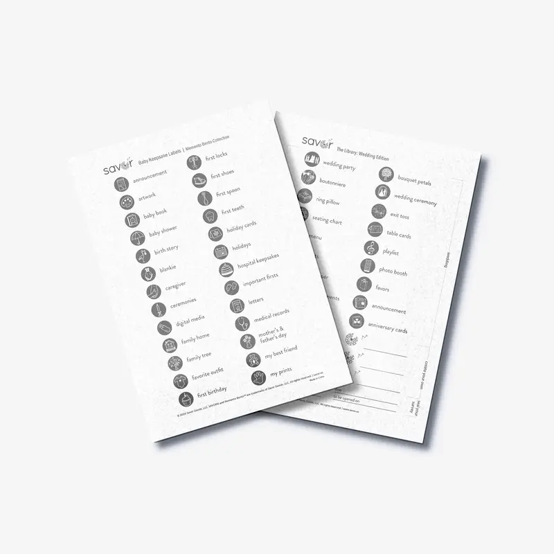 Label Packets | Perfect labels for all Savor Products - Labels for Important Documents and Baby and Wedding Keepsakes