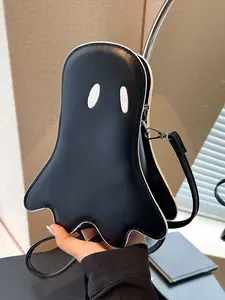 Funny ghost-shaped crossbody bag, black and white fun Halloween shoulder bag, cute and fashionable exquisite small bag, cartoon creative personality mobile phone bag, suitable for participating in activities and parties, shopping, etc.