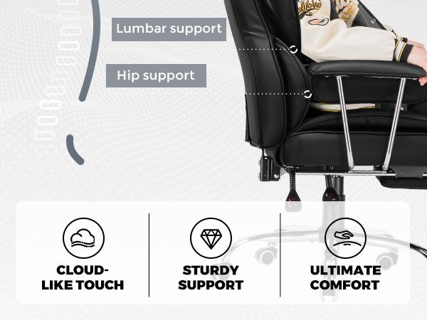 2026 Model Gaming Office Chair with Spring Waist Support Ergonomic Design Large Backrest Soft Padding & Armrests Height Adjustable 360° Swivel Fully Upgraded