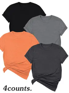 Women's Solid Color Round Neck Tee, Casual Short Sleeve Crew Neck T-shirt for Daily Wear, Ladies Clothes for All Seasons, Top