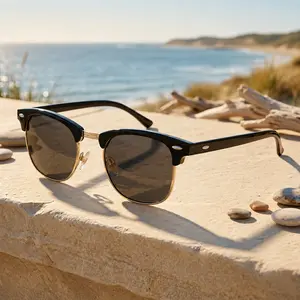 Unisex Classic Half Frame Polarized Semi-Rimless Sunglasses