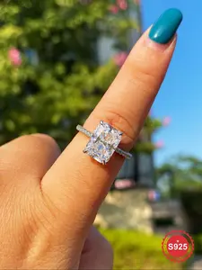 S925 Sterling Silver Rectangle Artificial Zirconia Ring, Fashion Jewelry for Party, Daily Clothing Decor, Trendy All-match & Exquisite Jewelry for Birthday Gift, Elegant Everyday Ring