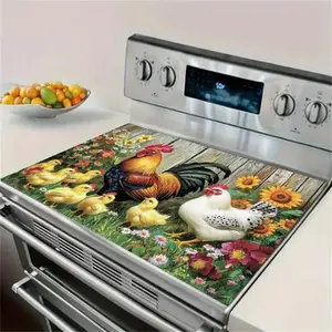 Soft Electric Stove Cover Cook Top Panel Protector Pad,Elegant Rooster Design, Scratch Resistant, Easy Clean, Multi-Purpose Kitchen Cover