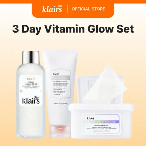 [Dear Klairs Official] 3 Day Vitamin Glow Set, Skin Prep for Makeup, Brightening Glutathione  Vegan Pore Repair Moisturizing for Radiant Skin kbeauty
