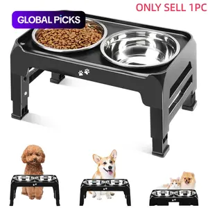 Elevated Dog Bowls for Small Medium Dogs, 3 Height Adjustable Raised Dog Feeding Bowl Stand with 2 Thick Stainless Steel Dog Food Bowls, Drinking Water Bowl, Non-slip Dog Feeder #GLOBAL PICKS