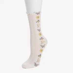 Women's Luxe Slouch Mesh Socks - Breathable, Comfortable Lady's Fashion Accessory for Sporty, Casual Daily Wear (Floral Design)