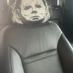 Horror Mask Car Headrest Covers, Dark Style Elastic Fit for Sedan Truck Suv, High-Quality Fabric, Fun Design, Interior Decoration Accessories