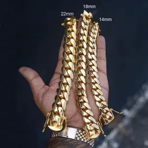 18K Gold Vacuum Plated Stainless Steel Chain & Copper Deployment Clasp Miami Cuban Link Chain Italy Mexico & Micro Inspired Unisex Hip Hop 8-22mm Bracelet for Men & Women Jewelry,Daily Wear,Casual Fashion,Gift,Chicano Style,Weighty,Stackabl
