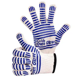 Professional Heat Resistant Gloves 932°F - Oven/BBQ/Cooking Gloves with 3-Layer Kevlar Protection & Non-Slip Silicone Grip | Flexible 5-Finger Design for Baking, Grilling, Campfire (Blue Stripe)– Perfect Christmas Gift for BBQ Lovers & Home Cooks