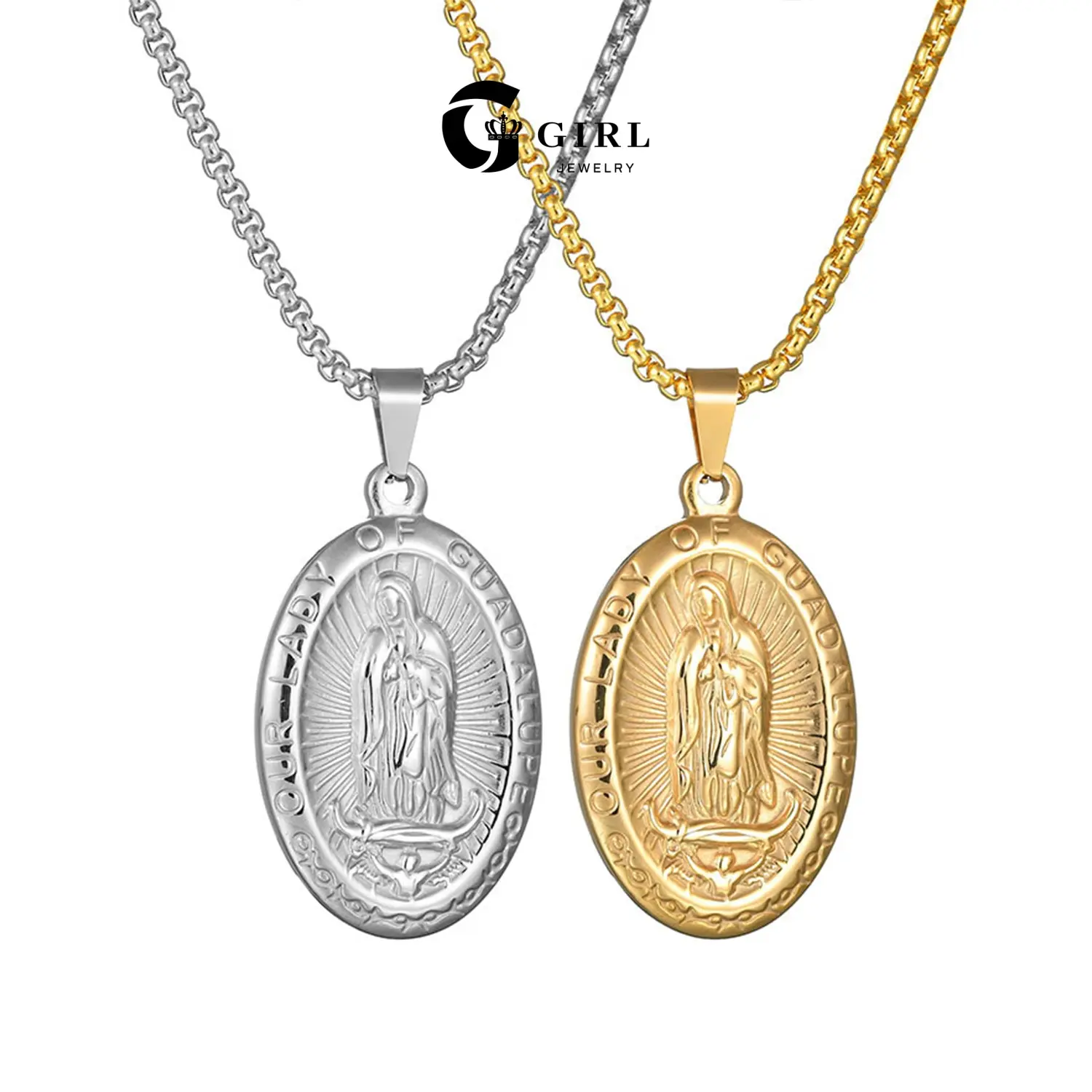 GGIRL Retro Oval Stainless Steel Virgin Mary Pendant Necklace - High-Quality Metal Retro Style Brings a Vintage Mood, Daily Wear Stainless Steel Jewelry, Ideal Gift for Girlfriends, Chain, Necklaces For Women