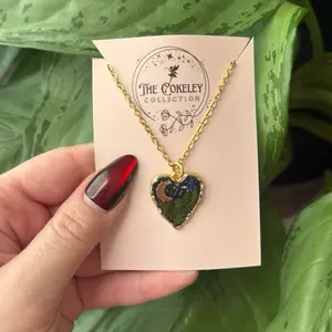 The Cokeley Collection Love You to the Moon and Back Pressed Fern Necklace Heart Pendant Gold Chain