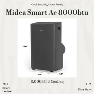 Midea 8,000 BTU (12,000 ASHRAE) 115V Smart Portable Air Conditioner with Remote, App and Voice Control, Covers up to 350 Sq.ft., MAP08S1XWGR-T, Gray outdoorfun aire acondicionado