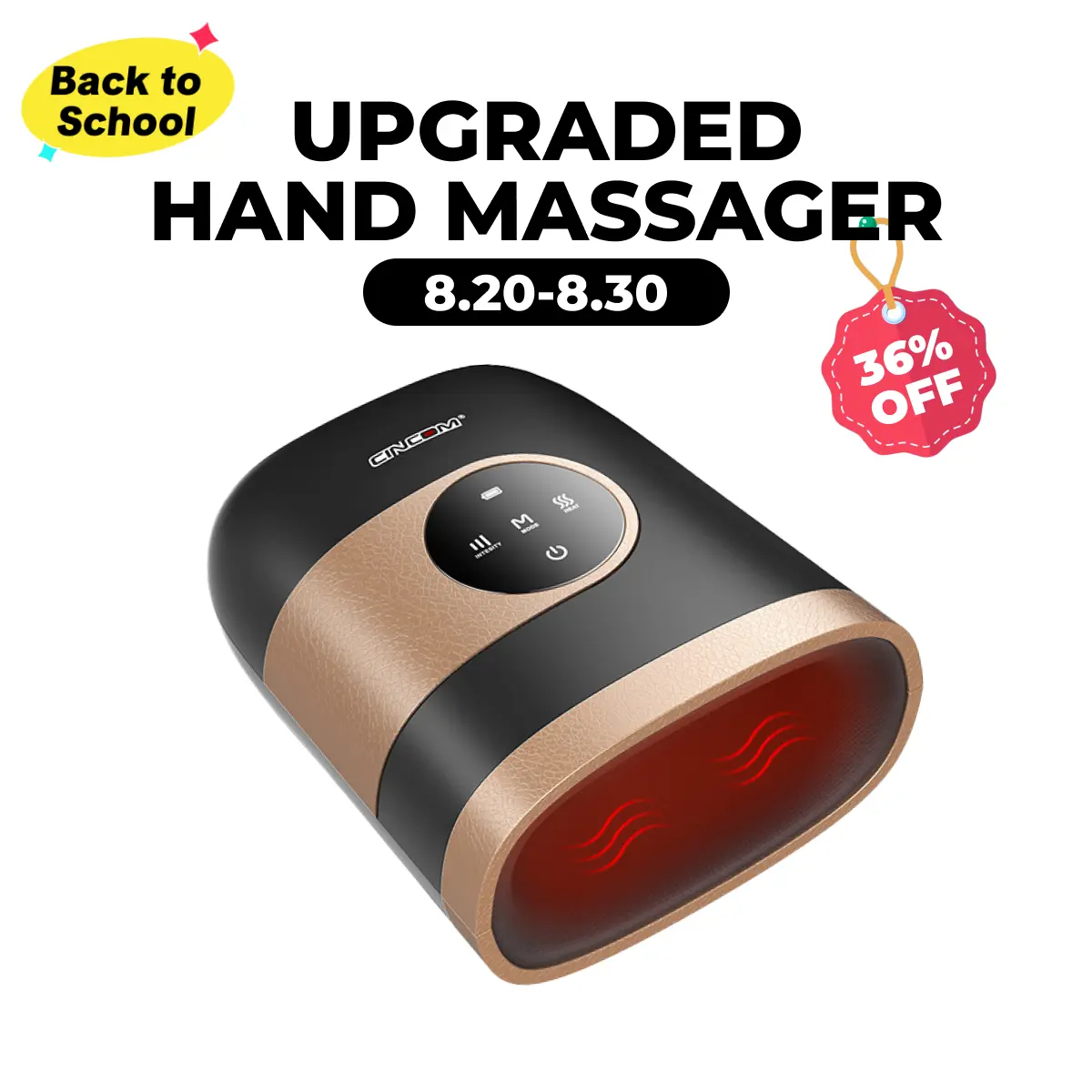 CINCOM Upgraded Hand Massager (BLACK), Cordless Hand Massager with Heat, Ideal Gifts for Loved Ones,dorm essentials