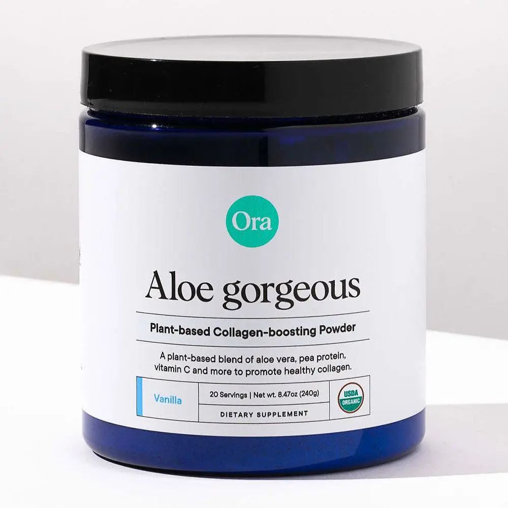 Ora Organic Vegan Collagen-Boosting Powder for Women and Men - Hair, Skin, & Nails Support - Bamboo Silica, Plant-Based Protein, Organic Vitamin C, Aloe Vera - Vanilla Flavor, 20 Servings
