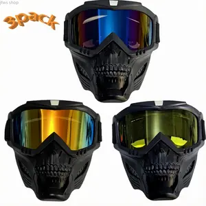 3-Pack 2026 New  Anti-Fog Cycling Goggles Retro Skull Pattern Adjustable Full Face Protective Lenses Windproof Dustproof Comfortable Wear Universal Motocross Motorcycle Outdoor Riding Safety Sports Protective Gear Accessories
