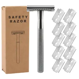 Double Edge Safety Razor for Men & Women, Metal Razor with 10 Platinum Coated Safety Razor Blades, Eco-Friendly Sustainable Razor