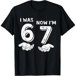Women's Casual Soft Cotton Short-Sleeve Round Neck T-Shirt Clothes - Seamless Smooth Fabric, Solid "I Was 6 Now I'm 7" Graphic Meme with Hands Design